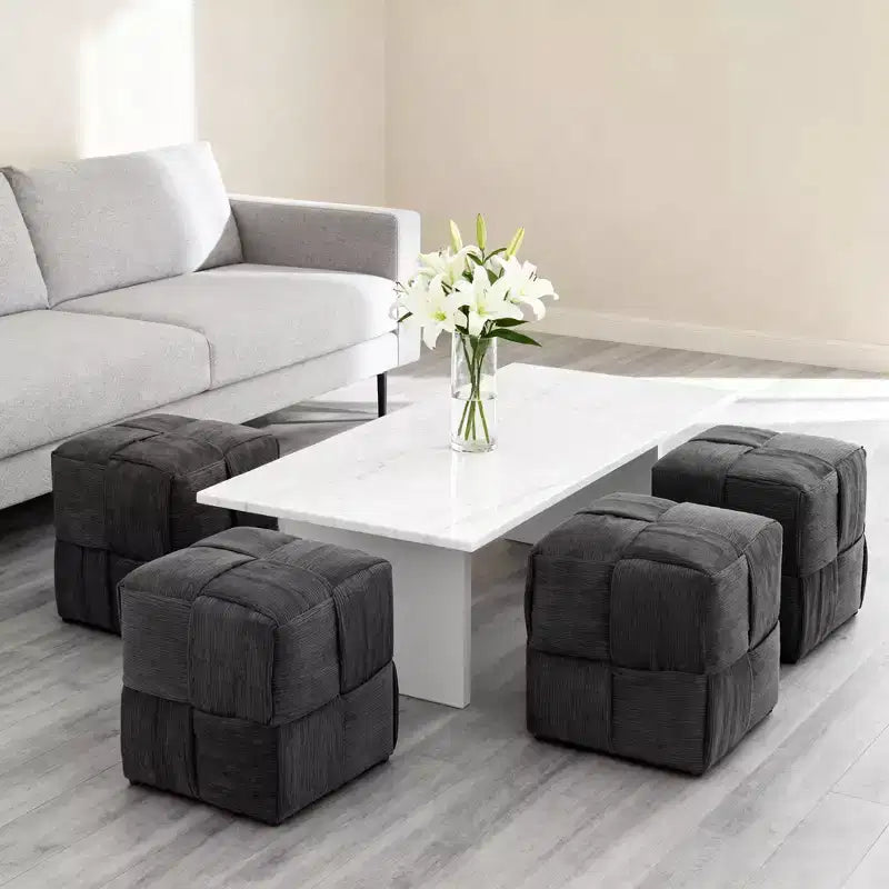 TUYOHW Pouf cube moderne en velours côtelé tissé avec cadre en bois, repose-pieds souple pour salon, entrée
