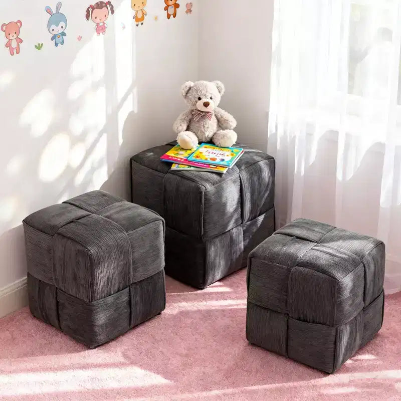 TUYOHW Pouf cube moderne en velours côtelé tissé avec cadre en bois, repose-pieds souple pour salon, entrée