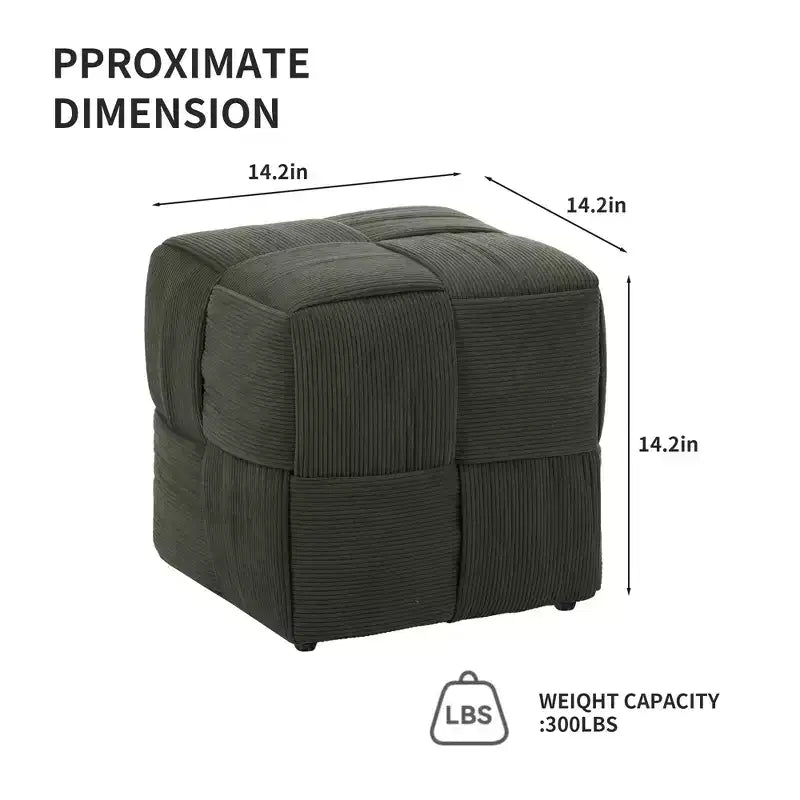 TUYOHW Pouf cube moderne en velours côtelé tissé avec cadre en bois, repose-pieds souple pour salon, entrée