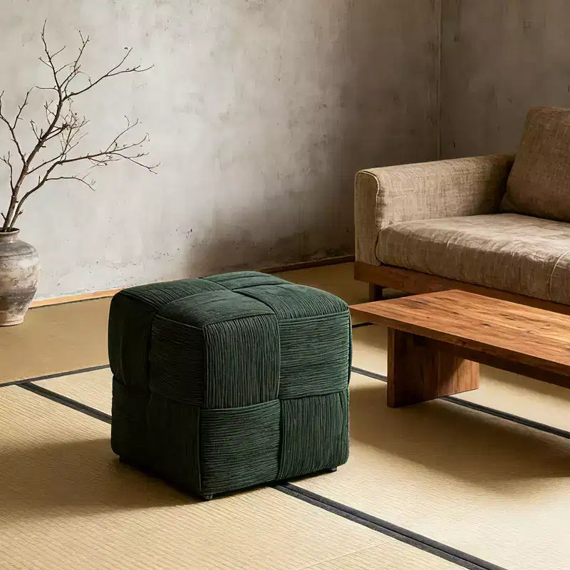 TUYOHW Modern Cube Ottoman with Woven Design Corduroy Upholstered Square Sofa Stool with Wooden Frame Soft Foot Rest for Living Room, Entryway