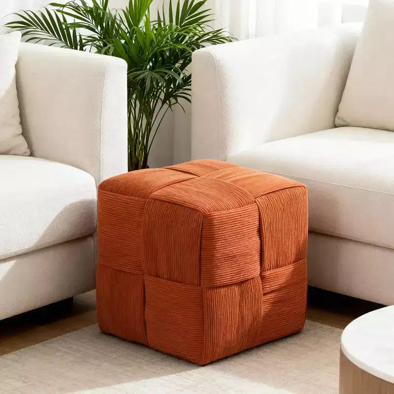 TUYOHW Pouf cube moderne en velours côtelé tissé avec cadre en bois, repose-pieds souple pour salon, entrée