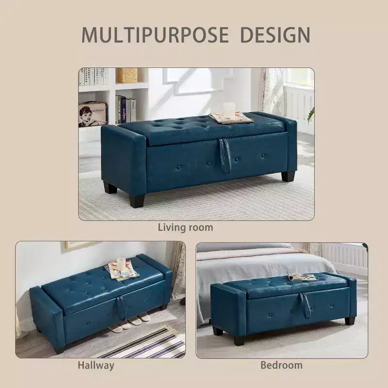 TUYOHW Modern Storage Bench with Button Tufted PU Upholstered Ottoman with Storage Entryway Bench with Flip Top End of Bed Bench for Living Room