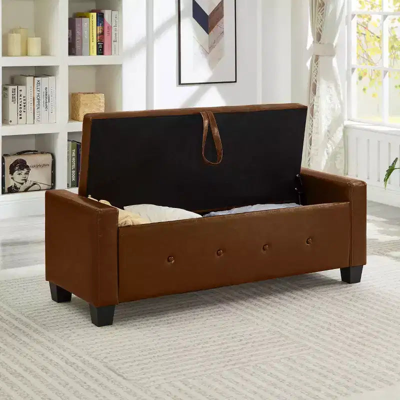 TUYOHW Modern Storage Bench with Button Tufted PU Upholstered Ottoman with Storage Entryway Bench with Flip Top End of Bed Bench for Living Room