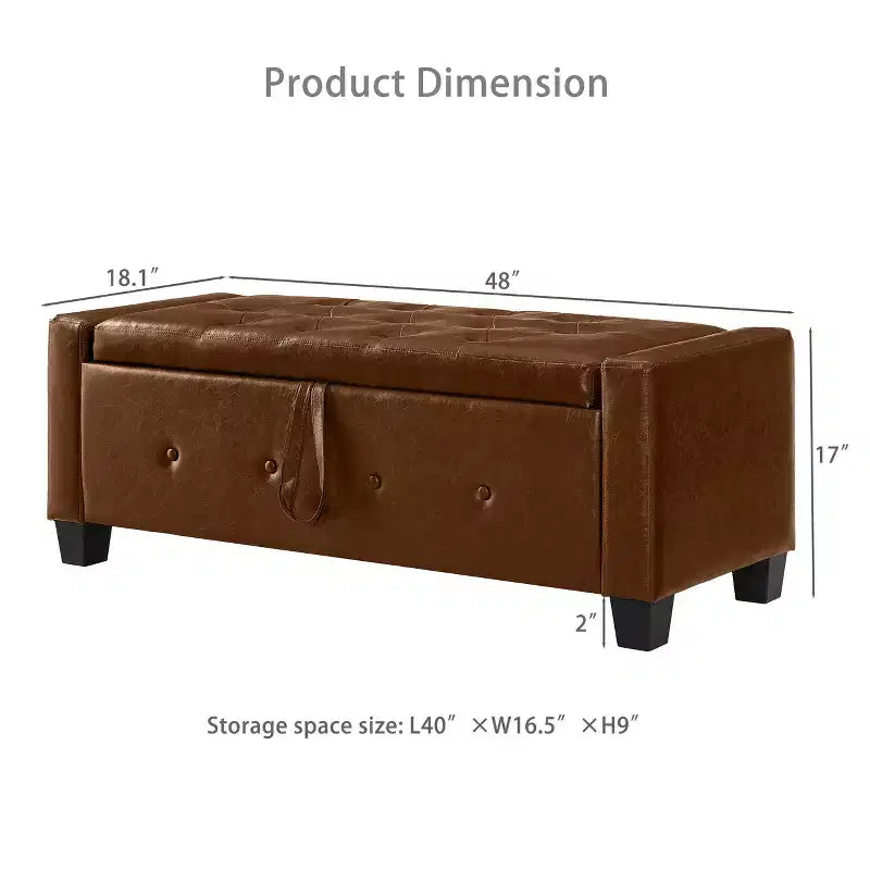 TUYOHW Modern Storage Bench with Button Tufted PU Upholstered Ottoman with Storage Entryway Bench with Flip Top End of Bed Bench for Living Room