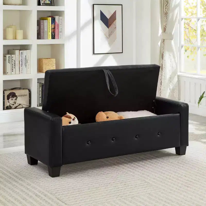 TUYOHW Modern Storage Bench with Button Tufted PU Upholstered Ottoman with Storage Entryway Bench with Flip Top End of Bed Bench for Living Room
