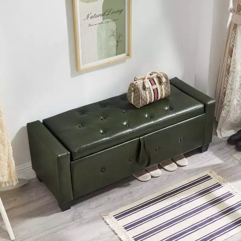 TUYOHW Modern Storage Bench with Button Tufted PU Upholstered Ottoman with Storage Entryway Bench with Flip Top End of Bed Bench for Living Room