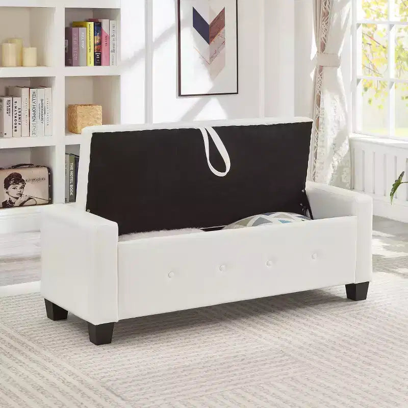 TUYOHW Modern Storage Bench with Button Tufted PU Upholstered Ottoman with Storage Entryway Bench with Flip Top End of Bed Bench for Living Room