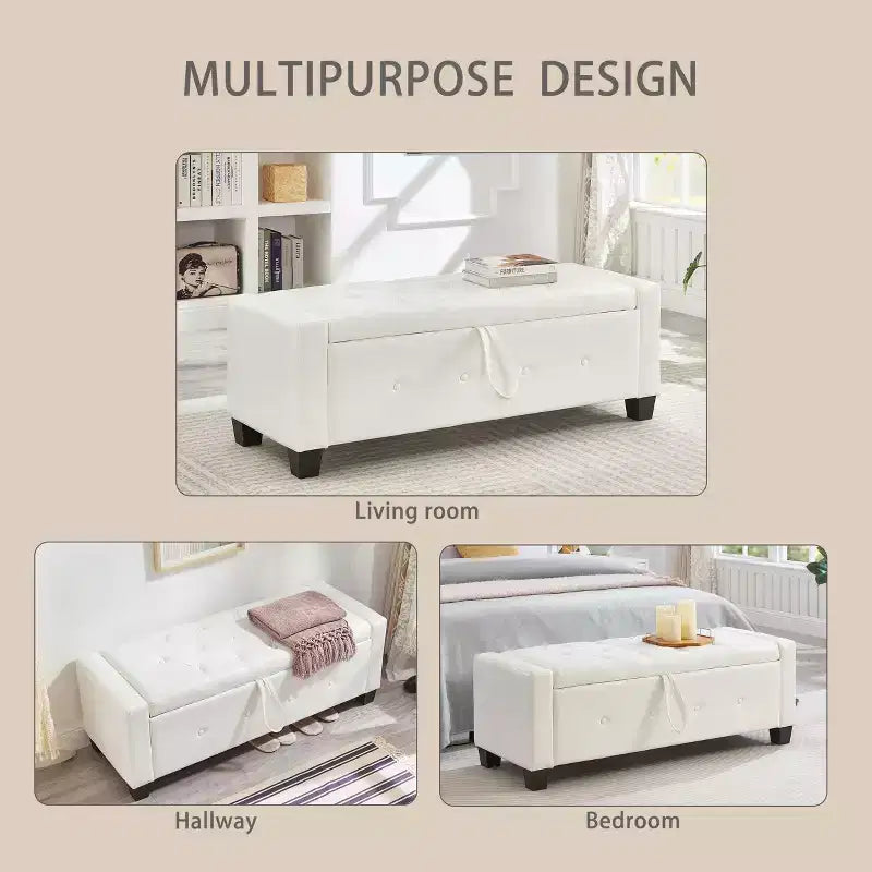 TUYOHW Modern Storage Bench with Button Tufted PU Upholstered Ottoman with Storage Entryway Bench with Flip Top End of Bed Bench for Living Room