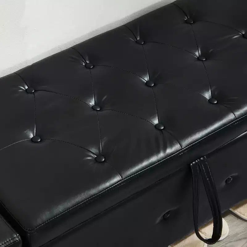 TUYOHW Modern Storage Bench with Button Tufted PU Upholstered Ottoman with Storage Entryway Bench with Flip Top End of Bed Bench for Living Room