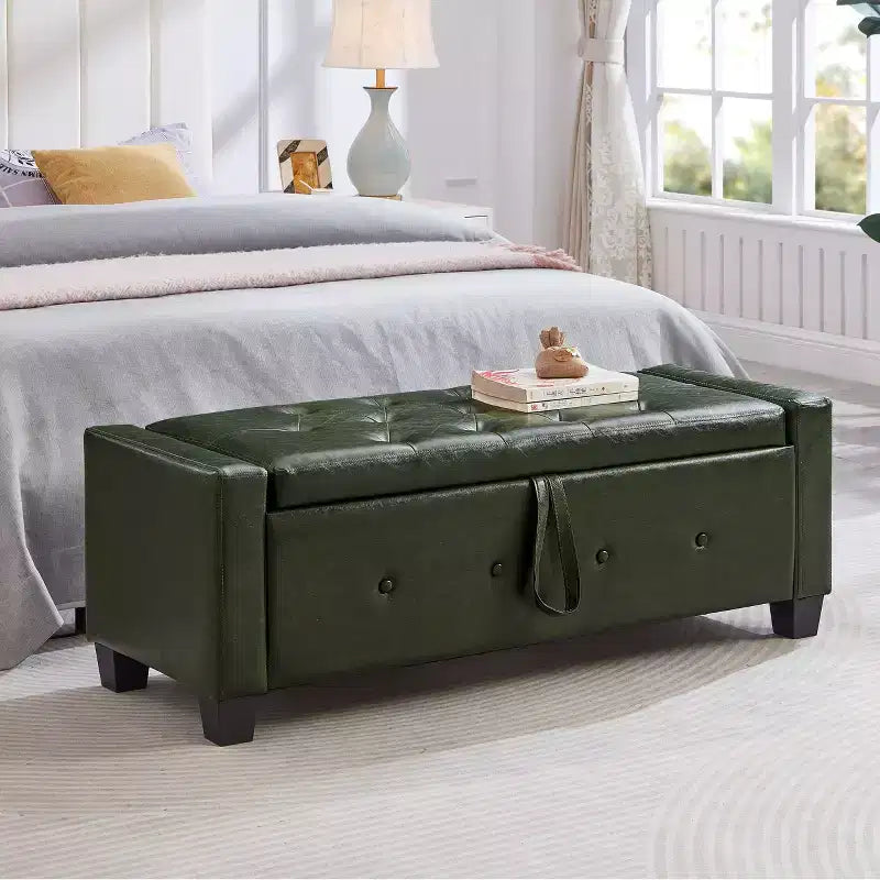 TUYOHW Modern Storage Bench with Button Tufted PU Upholstered Ottoman with Storage Entryway Bench with Flip Top End of Bed Bench for Living Room
