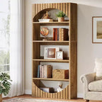 Lantine 70.8-Inch 5-Tier Tall Bookshelf, Farmhouse Wooden Bookcase with Fluted Arched Top for Living Room and Home Office
