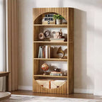 Lantine 70.8-Inch 5-Tier Tall Bookshelf, Farmhouse Wooden Bookcase with Fluted Arched Top for Living Room and Home Office