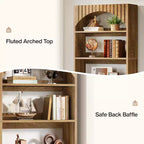 Lantine 70.8-Inch 5-Tier Tall Bookshelf, Farmhouse Wooden Bookcase with Fluted Arched Top for Living Room and Home Office