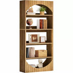 Lantine 70.8-Inch 5-Tier Tall Bookshelf, Farmhouse Wooden Bookcase with Fluted Arched Top for Living Room and Home Office