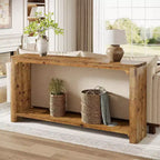 Lantine 63-Inch Solid Wood Console Table, Farmhouse Style 2-Tier Storage for Living Room, Entryway, Foyer, Behind Sofa, Rustic Brown