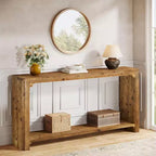 Lantine 63-Inch Solid Wood Console Table, Farmhouse Style 2-Tier Storage for Living Room, Entryway, Foyer, Behind Sofa, Rustic Brown