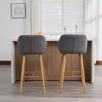 TUYOHW Lot de 2 tabourets de bar modernes en bois massif, chaises hautes d'îlot de cuisine avec accoudoir et repose-pieds, tabourets de bar en tissu de lin doux hauteur comptoir