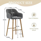 TUYOHW Lot de 2 tabourets de bar modernes en bois massif, chaises hautes d'îlot de cuisine avec accoudoir et repose-pieds, tabourets de bar en tissu de lin doux hauteur comptoir