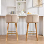 TUYOHW Lot de 2 tabourets de bar modernes en bois massif, chaises hautes d'îlot de cuisine avec accoudoir et repose-pieds, tabourets de bar en tissu de lin doux hauteur comptoir