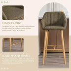 TUYOHW Lot de 2 tabourets de bar modernes en bois massif, chaises hautes d'îlot de cuisine avec accoudoir et repose-pieds, tabourets de bar en tissu de lin doux hauteur comptoir