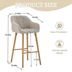 TUYOHW Lot de 2 tabourets de bar modernes en bois massif, chaises hautes d'îlot de cuisine avec accoudoir et repose-pieds, tabourets de bar en tissu de lin doux hauteur comptoir