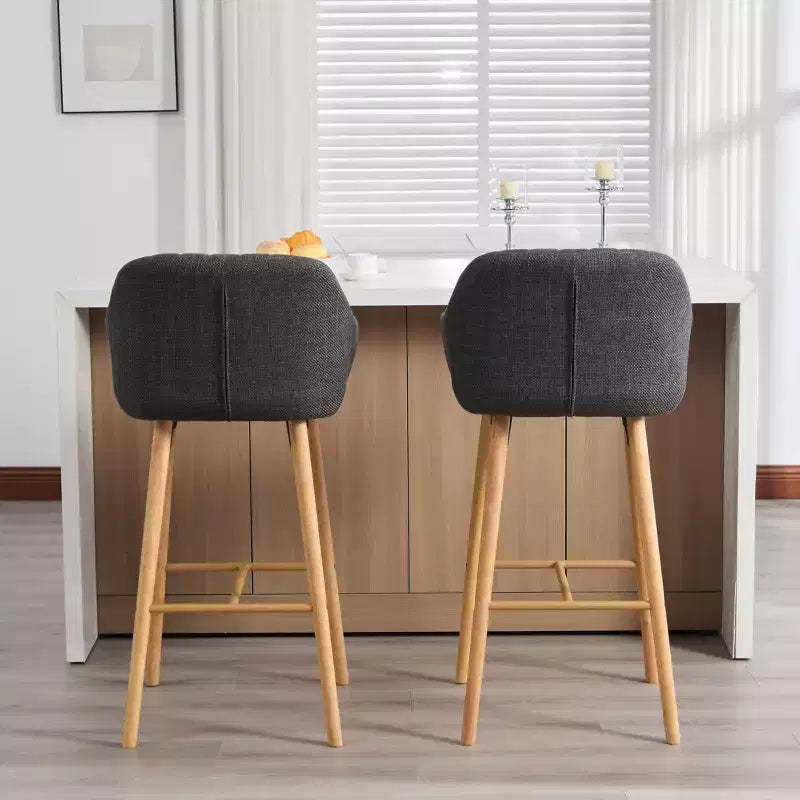 TUYOHW Lot de 2 tabourets de bar modernes en bois massif, chaises hautes d'îlot de cuisine avec accoudoir et repose-pieds, tabourets de bar en tissu de lin doux hauteur comptoir