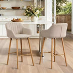 TUYOHW Modern Solid Wood Bar Stools Set of 2,Kitchen Island Tall Chairs with Armrest & Footrest,Soft Linen Fabric Counter Height Bar Stools