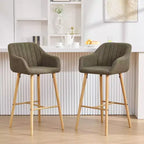 TUYOHW Lot de 2 tabourets de bar modernes en bois massif, chaises hautes d'îlot de cuisine avec accoudoir et repose-pieds, tabourets de bar en tissu de lin doux hauteur comptoir