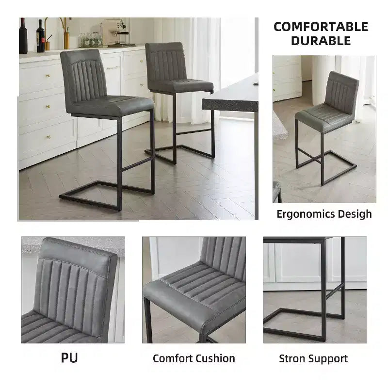 Lot de 2 tabourets de bar vintage TUYOHW, tabourets de bar hauteur comptoir avec cadre en métal, tabourets de comptoir de 66 cm pour îlot de cuisine et bar à domicile