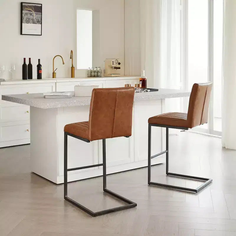 Lot de 2 tabourets de bar vintage TUYOHW, tabourets de bar hauteur comptoir avec cadre en métal, tabourets de comptoir de 66 cm pour îlot de cuisine et bar à domicile
