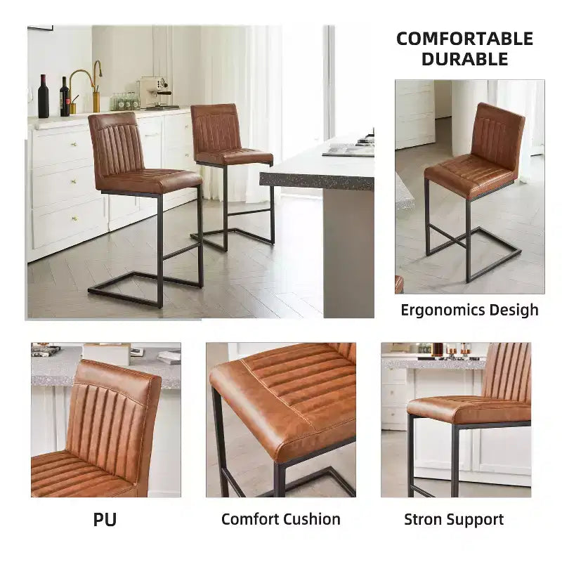 Lot de 2 tabourets de bar vintage TUYOHW, tabourets de bar hauteur comptoir avec cadre en métal, tabourets de comptoir de 66 cm pour îlot de cuisine et bar à domicile