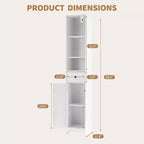 Meuble de rangement haut et étroit de 167 cm avec étagères réglables et tiroir – Organisateur autoportant peu encombrant pour salle de bain, cuisine, entrée