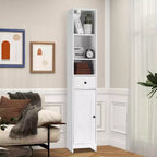 Meuble de rangement haut et étroit de 167 cm avec étagères réglables et tiroir – Organisateur autoportant peu encombrant pour salle de bain, cuisine, entrée