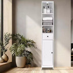 Meuble de rangement haut et étroit de 167 cm avec étagères réglables et tiroir – Organisateur autoportant peu encombrant pour salle de bain, cuisine, entrée