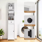 Meuble de rangement haut et étroit de 167 cm avec étagères réglables et tiroir – Organisateur autoportant peu encombrant pour salle de bain, cuisine, entrée
