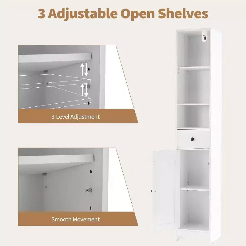 Meuble de rangement haut et étroit de 167 cm avec étagères réglables et tiroir – Organisateur autoportant peu encombrant pour salle de bain, cuisine, entrée