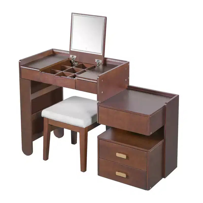 Whisen 3-in-1 Makeup Vanity Desk, Stylish Multi-Functional Dressing Table with Flip-Top Mirror, Adjustable Length & Ample Drawers