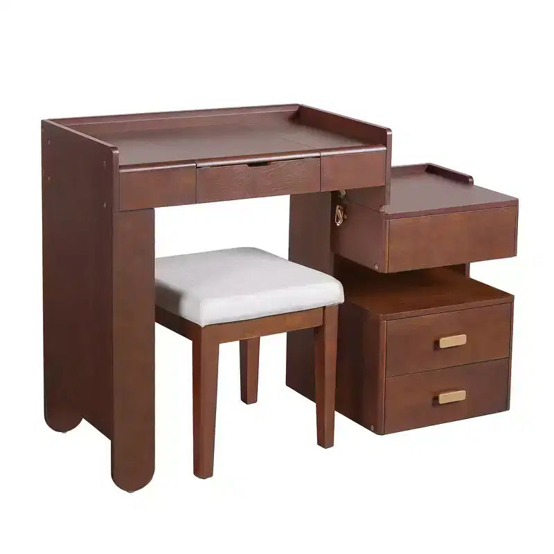 Whisen 3-in-1 Makeup Vanity Desk, Stylish Multi-Functional Dressing Table with Flip-Top Mirror, Adjustable Length & Ample Drawers