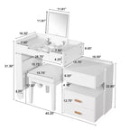 Whisen 3-in-1 Makeup Vanity Desk, Stylish Multi-Functional Dressing Table with Flip-Top Mirror, Adjustable Length & Ample Drawers