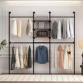 COZONY Industrial Pipe Clothes Rack w/ 3 Shelves & LED Light Bar,81 Garment Rack, Wall Mount / Free Standing, Walk-in Closet Organizer, Vintage Style