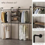 COZONY Industrial Pipe Clothes Rack w/ 3 Shelves & LED Light Bar,81 Garment Rack, Wall Mount / Free Standing, Walk-in Closet Organizer, Vintage Style