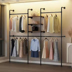 COZONY Industrial Pipe Clothes Rack w/ 3 Shelves & LED Light Bar,81 Garment Rack, Wall Mount / Free Standing, Walk-in Closet Organizer, Vintage Style