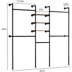 COZONY Industrial Pipe Clothes Rack w/ 3 Shelves & LED Light Bar,81 Garment Rack, Wall Mount / Free Standing, Walk-in Closet Organizer, Vintage Style