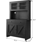 Microwave Cabinet, Particleboard Material, Black Wood Grain, for Kitchen Storage