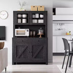 Microwave Cabinet, Particleboard Material, Black Wood Grain, for Kitchen Storage