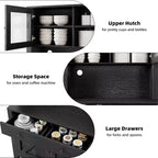 Microwave Cabinet, Particleboard Material, Black Wood Grain, for Kitchen Storage