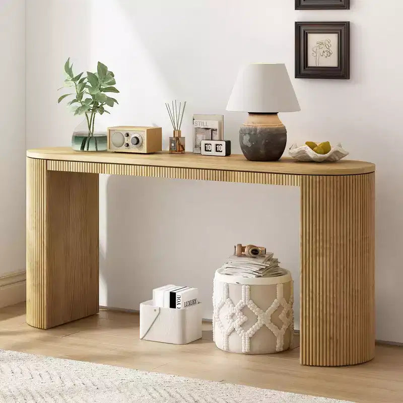 TUYOHW Table console incurvée moderne avec motif unique à rayures verticales, table d'entrée étroite pour salon, bureau, entrée