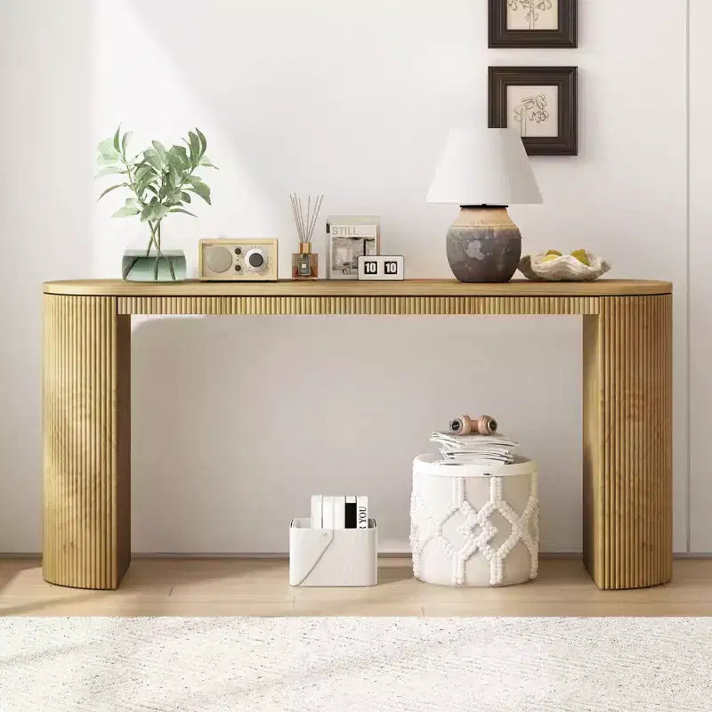 TUYOHW Modern Curved Entryway TableConsole Table with Unique Vertical Stripe Design, Narrow Hallway Table for Living Room, Study, Entrance