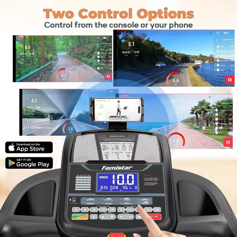 Tapis de course pliable 5 CV avec inclinaison automatique de 20 %, supporte 180 kg, pour la maison, contrôle personnalisé par application, 71 programmes, vitesse rapide de 19 km/h pour une intensité d'entraînement variée