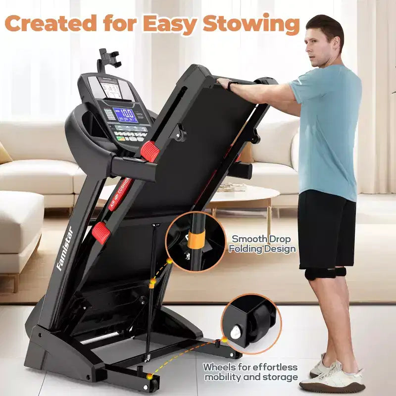 Tapis de course pliable 5 CV avec inclinaison automatique de 20 %, supporte 180 kg, pour la maison, contrôle personnalisé par application, 71 programmes, vitesse rapide de 19 km/h pour une intensité d'entraînement variée